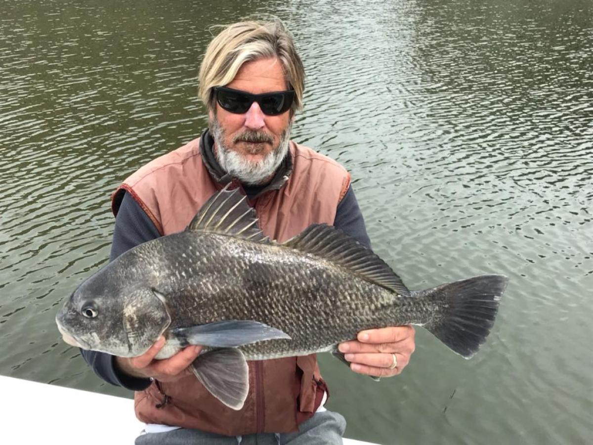 a man holding a fish swimming under water